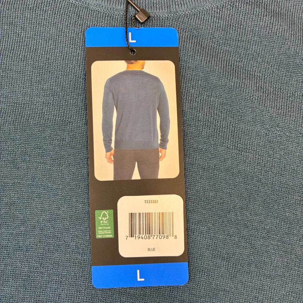 Banana Republic Sweater Men L Blue 100% Merino Wool Crew Neck Pullover NEW